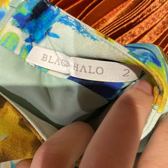 Black Halo / Pabla Sheath Dress Ruffled Floral Print tropical mini 2 - Picture 4 of 8